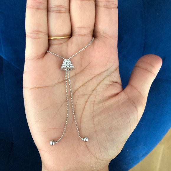 Adjustable Silver Diamond Bell Necklace - Picture 4 of 5